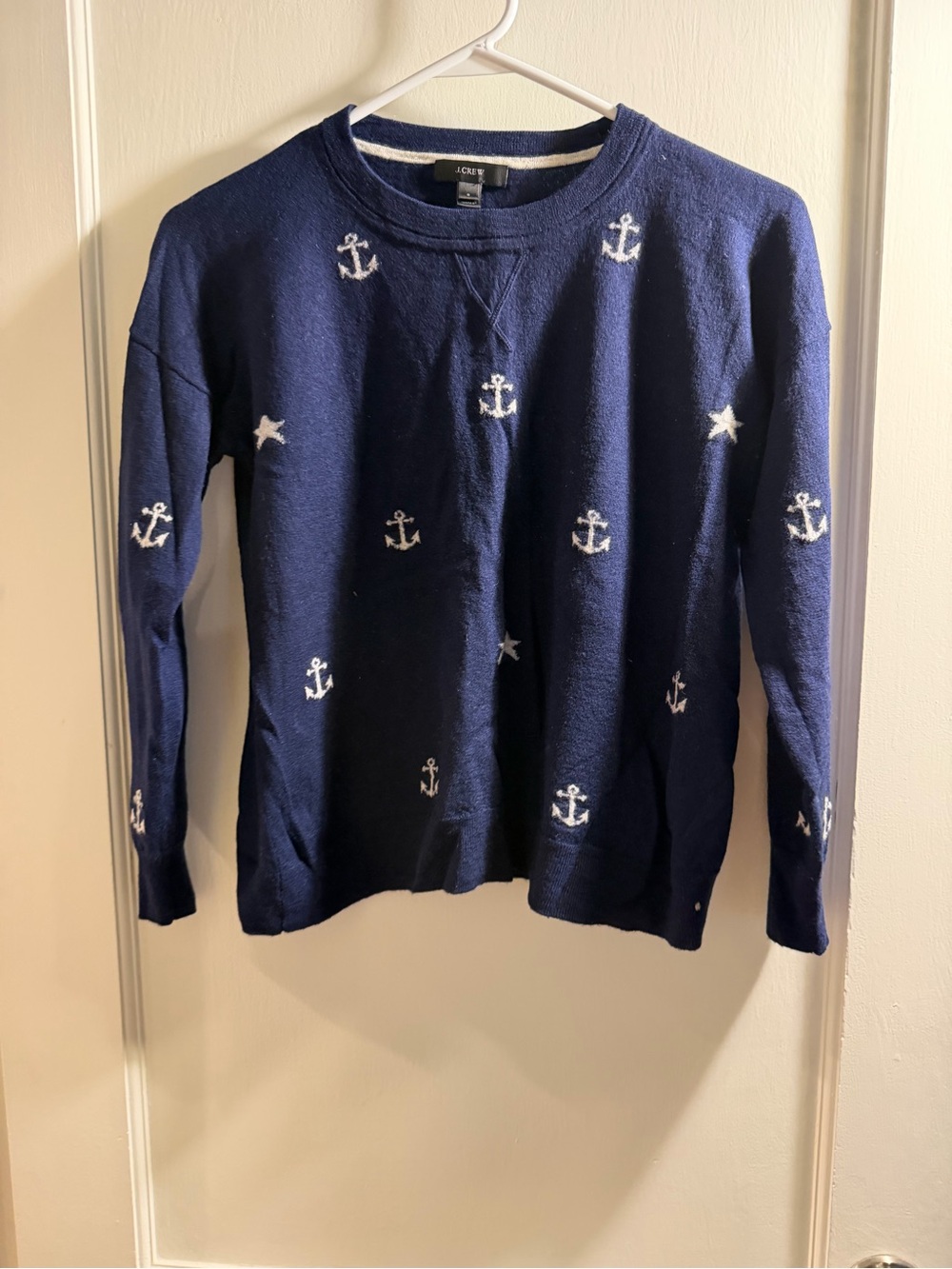 J. Crew Navy Crewneck Sweater with White Anchor Motif